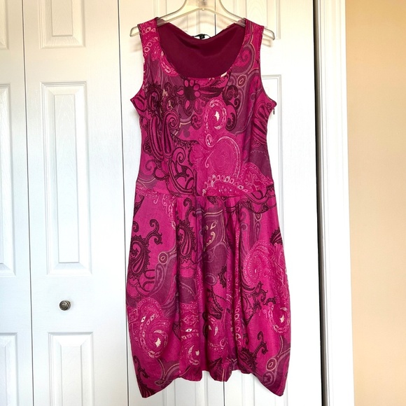 Lafayette 148 100% Linen Bubble Hem No Sleeve Dress Paisley Print Size 14 - Picture 2 of 15